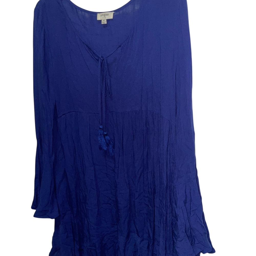 Umgee USA Women's Blue Long Sleeve Tiered Tunic Dress Size‎ Medium